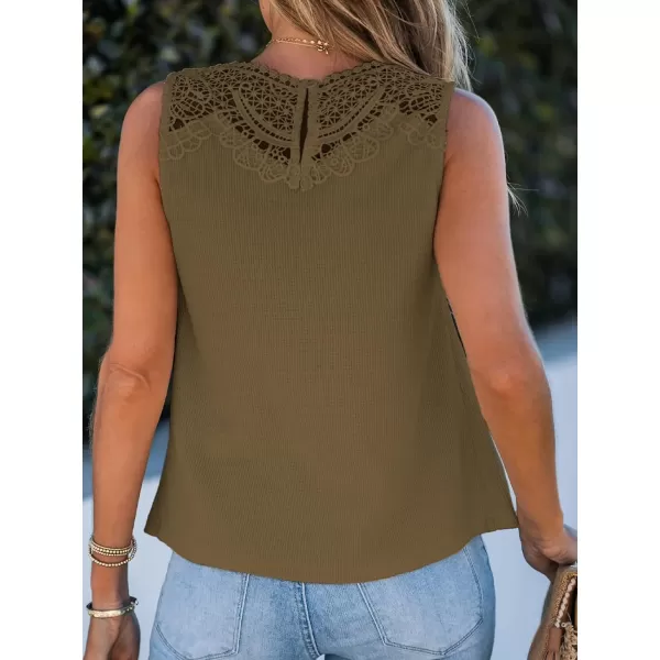 imageCUPSHE Women High Neck Lace Tank Tops Summer Casual Sleeveless Rib TopLight Brown