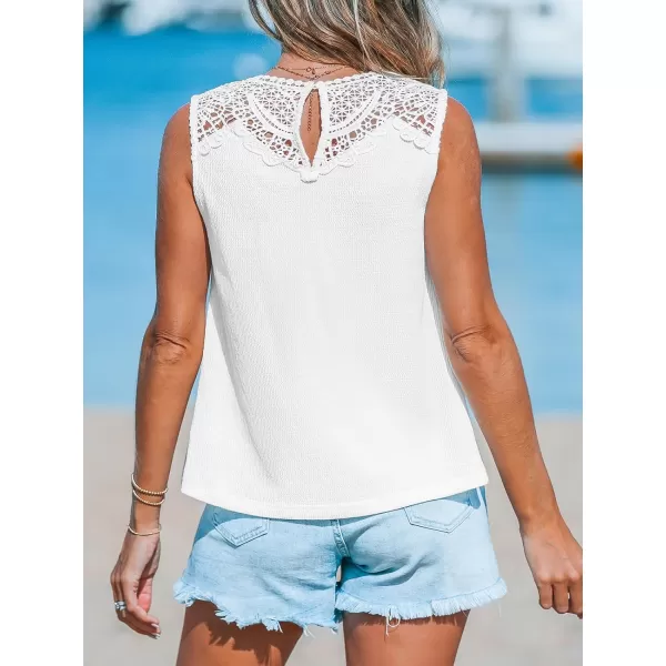 imageCUPSHE Women High Neck Lace Tank Tops Summer Casual Sleeveless Rib TopWhite