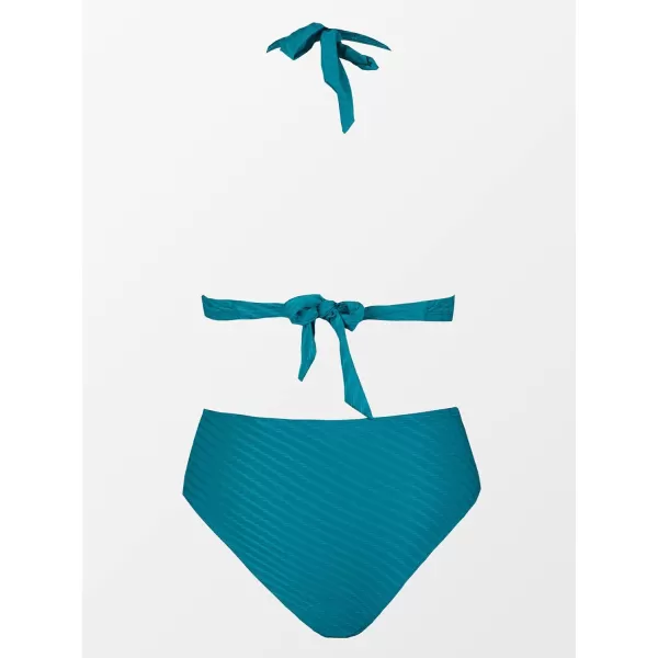 imageCUPSHE Women High Waist Bikinis Halter Triangle Bikini Swimsuits V Neck Hipster Sexy Backless Two Piece Bathing SuitGreen