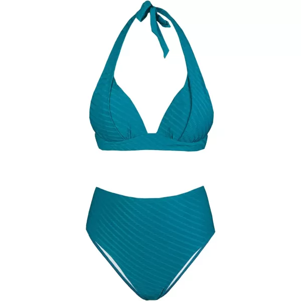 imageCUPSHE Women High Waist Bikinis Halter Triangle Bikini Swimsuits V Neck Hipster Sexy Backless Two Piece Bathing SuitGreen