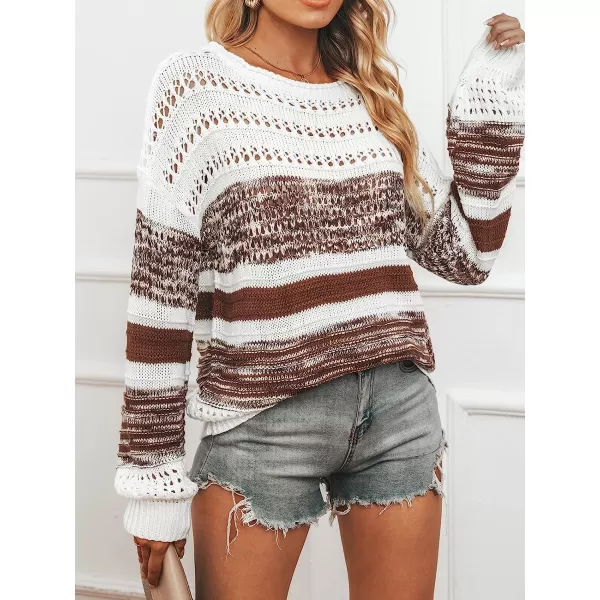 imageCUPSHE Women Higher Up Striped Scoop Neck Drop Sleeve Sweaters Chic Crochet Knit PulloverStripe