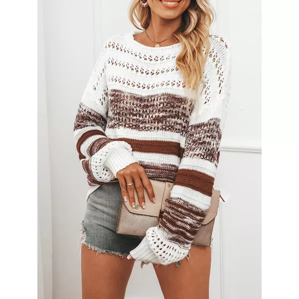 imageCUPSHE Women Higher Up Striped Scoop Neck Drop Sleeve Sweaters Chic Crochet Knit PulloverStripe
