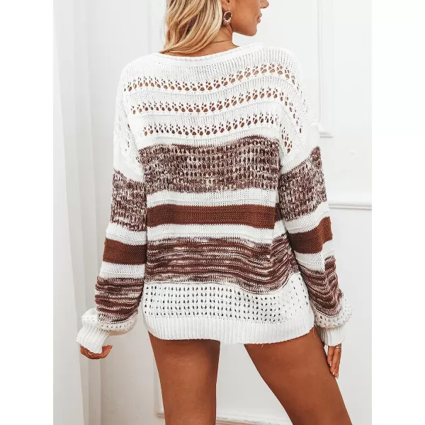 imageCUPSHE Women Higher Up Striped Scoop Neck Drop Sleeve Sweaters Chic Crochet Knit PulloverStripe