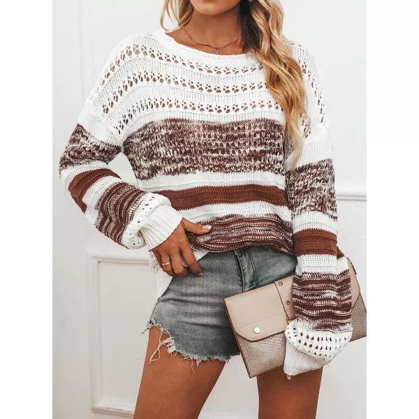 imageCUPSHE Women Higher Up Striped Scoop Neck Drop Sleeve Sweaters Chic Crochet Knit PulloverStripe