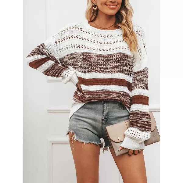 imageCUPSHE Women Higher Up Striped Scoop Neck Drop Sleeve Sweaters Chic Crochet Knit PulloverStripe