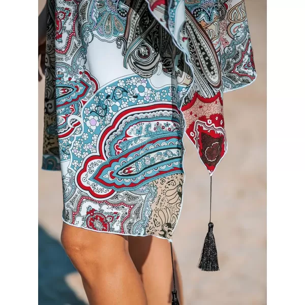 imageCUPSHE Women Kimono Swimsuit Cover Up 2024 Boho Print Loose Resort Cardigan Dolman Sleeve Beach TopBlue Paisley Print