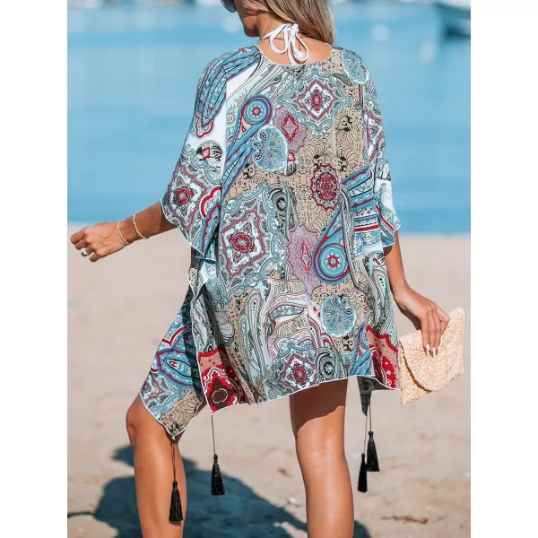 imageCUPSHE Women Kimono Swimsuit Cover Up 2024 Boho Print Loose Resort Cardigan Dolman Sleeve Beach TopBlue Paisley Print