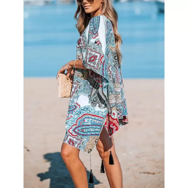 imageCUPSHE Women Kimono Swimsuit Cover Up 2024 Boho Print Loose Resort Cardigan Dolman Sleeve Beach TopBlue Paisley Print