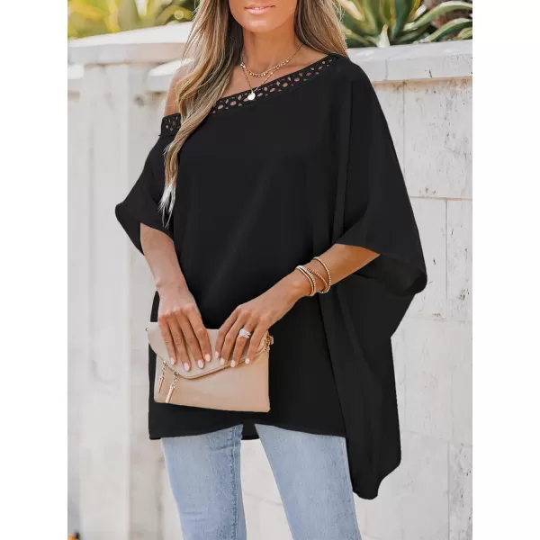 imageCUPSHE Women Lace Asymmetrical Neck Top Short Sleeves Tee Shirts Sexy CasualBlack