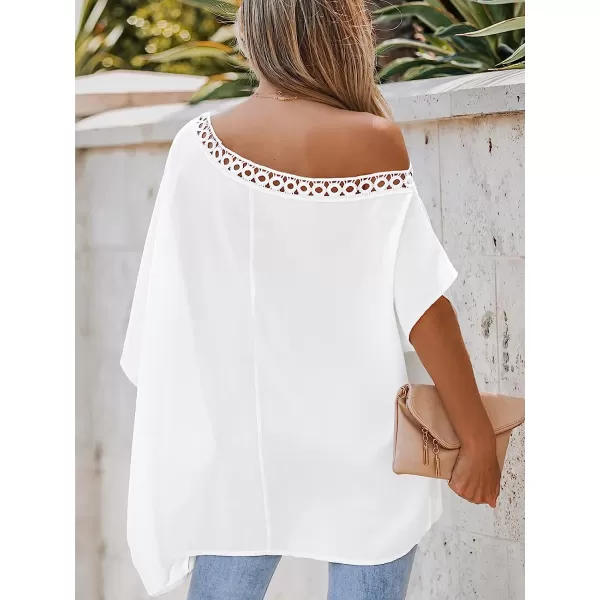 imageCUPSHE Women Lace Asymmetrical Neck Top Short Sleeves Tee Shirts Sexy CasualWhite