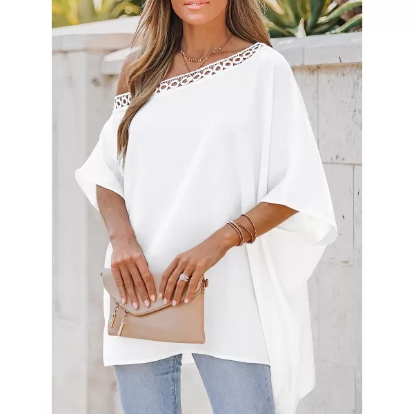 imageCUPSHE Women Lace Asymmetrical Neck Top Short Sleeves Tee Shirts Sexy CasualWhite