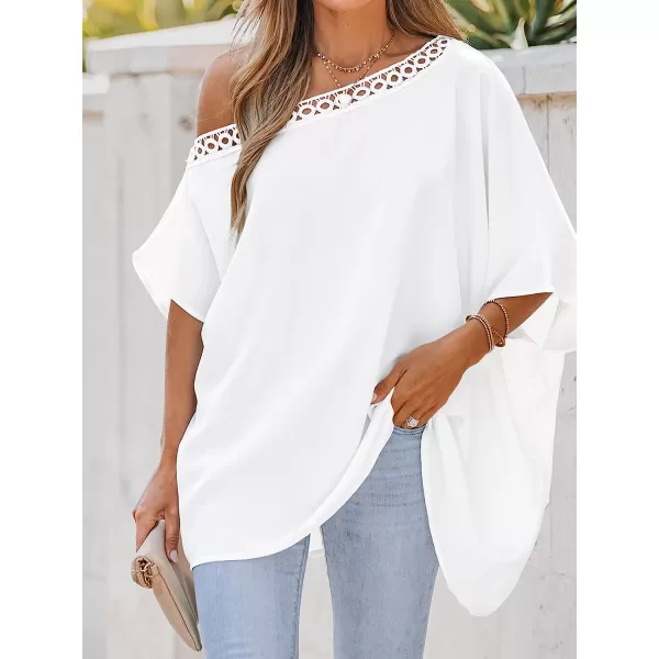 imageCUPSHE Women Lace Asymmetrical Neck Top Short Sleeves Tee Shirts Sexy CasualWhite