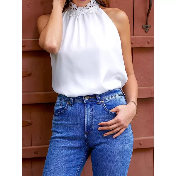 imageCUPSHE Women Lace Mock Neck Cami Tops Sexy Sleeveless Cut Tank TopWhite