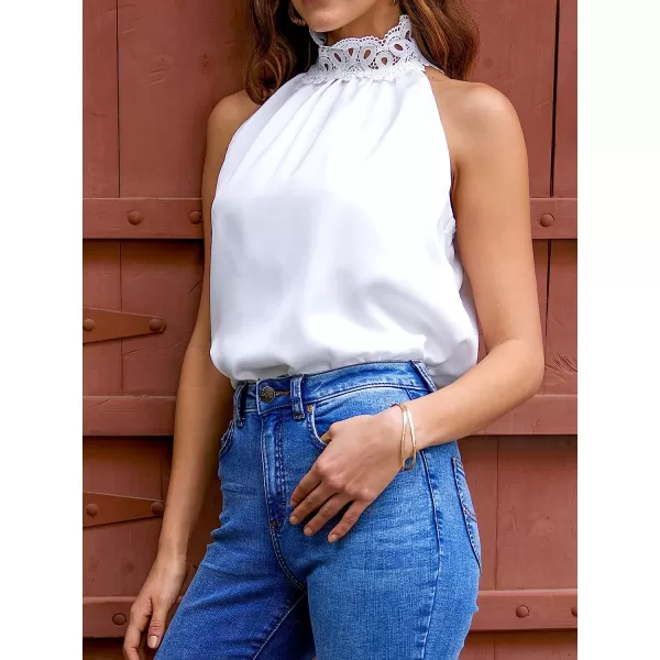 imageCUPSHE Women Lace Mock Neck Cami Tops Sexy Sleeveless Cut Tank TopWhite