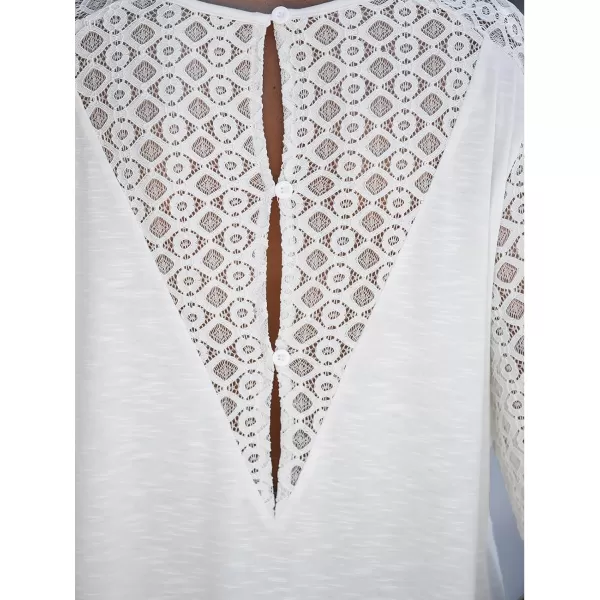 imageCUPSHE Women Lace Tee Blouse Top Round Neck with Long SleeveWhite