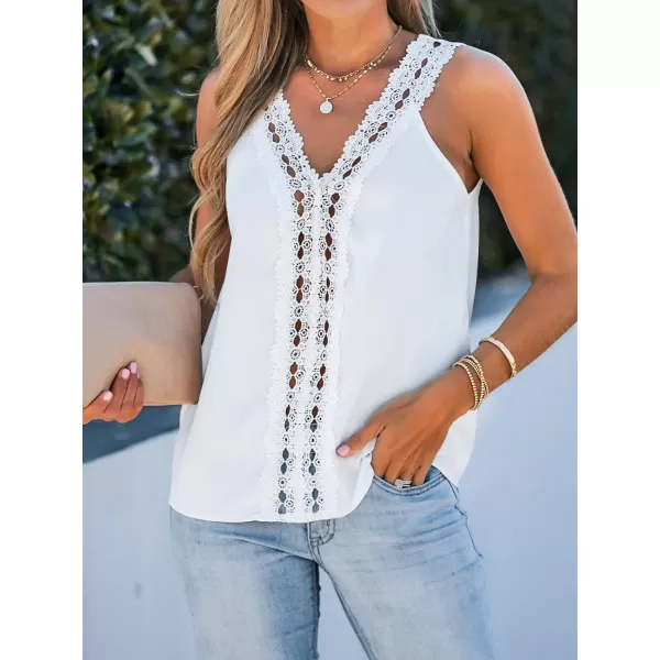 imageCUPSHE Women Lace Trim Sleeveless VNeck Cami Tops Casual Solid Tank TopsWhite