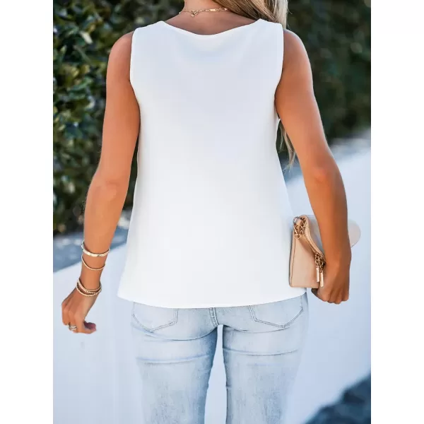 imageCUPSHE Women Lace Trim Sleeveless VNeck Cami Tops Casual Solid Tank TopsWhite