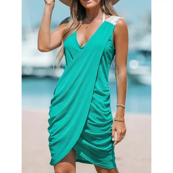 imageCUPSHE Women Lace Wrap CoverUp Dress Sleeveless Sexy Beach Cover Up Casual SummerBlue