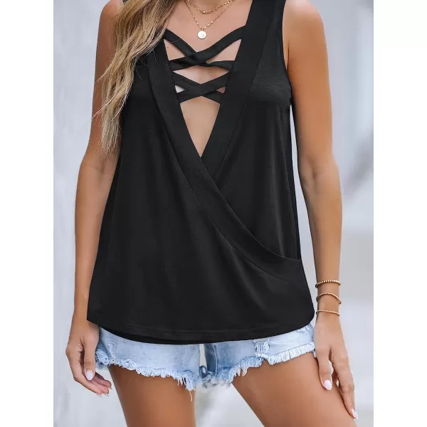 imageCUPSHE Women LaceUp Tank Top Casual Shirts DoubleSided Dressing Sleeveless Backless TopsBlack