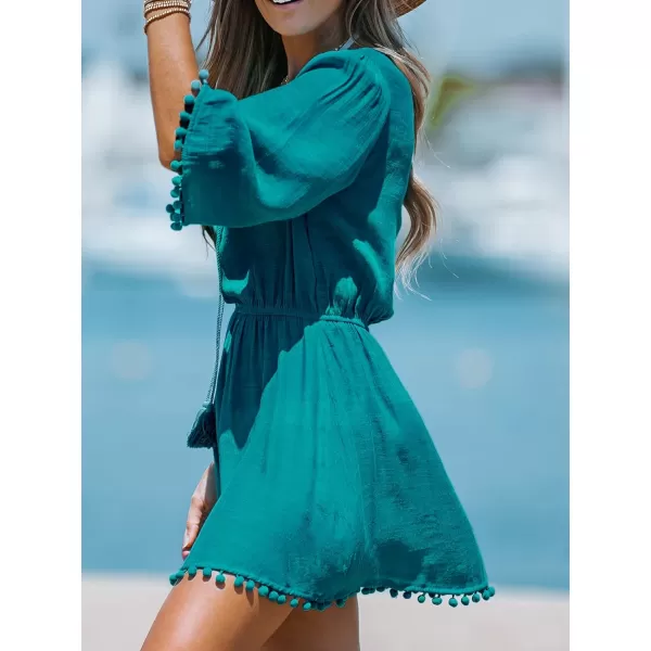 imageCUPSHE Women LaceUp Tassel CoverUp Dress Casual Summer Quarter Sleeves Solid Cover UpBlue