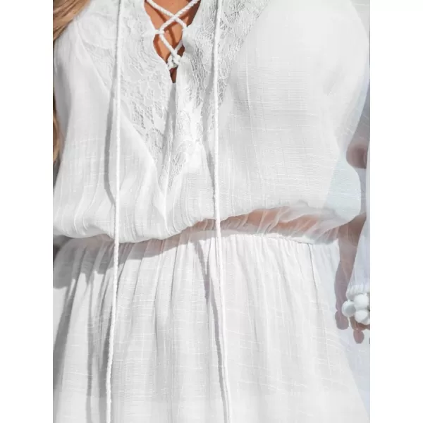 imageCUPSHE Women LaceUp Tassel CoverUp Dress Casual Summer Quarter Sleeves Solid Cover UpWhite