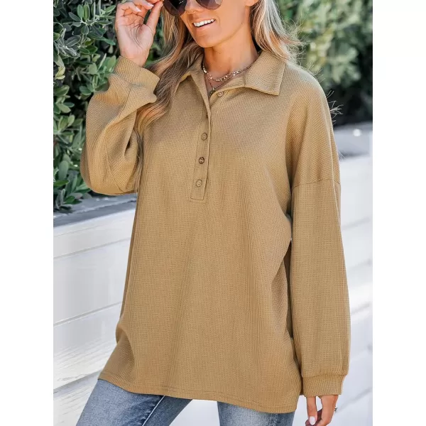 imageCUPSHE Women Latte Waffle Knit ButtonFront Pullover Blouse Top Long SleeveApricot