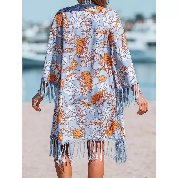 imageCUPSHE Women Leaf Print Fringe CoverUp Kimono Casual Summer Open Front Cover UpCUPSHE Women Leaf Print Fringe CoverUp Kimono Casual Summer Open Front Cover Up