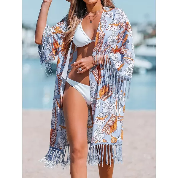 imageCUPSHE Women Leaf Print Fringe CoverUp Kimono Casual Summer Open Front Cover UpCUPSHE Women Leaf Print Fringe CoverUp Kimono Casual Summer Open Front Cover Up