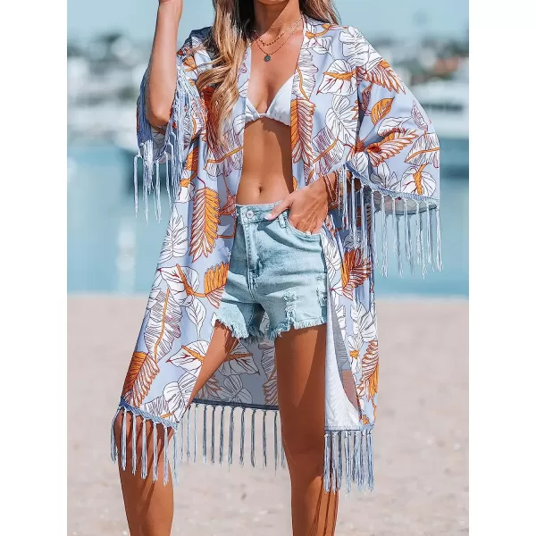 imageCUPSHE Women Leaf Print Fringe CoverUp Kimono Casual Summer Open Front Cover UpCUPSHE Women Leaf Print Fringe CoverUp Kimono Casual Summer Open Front Cover Up
