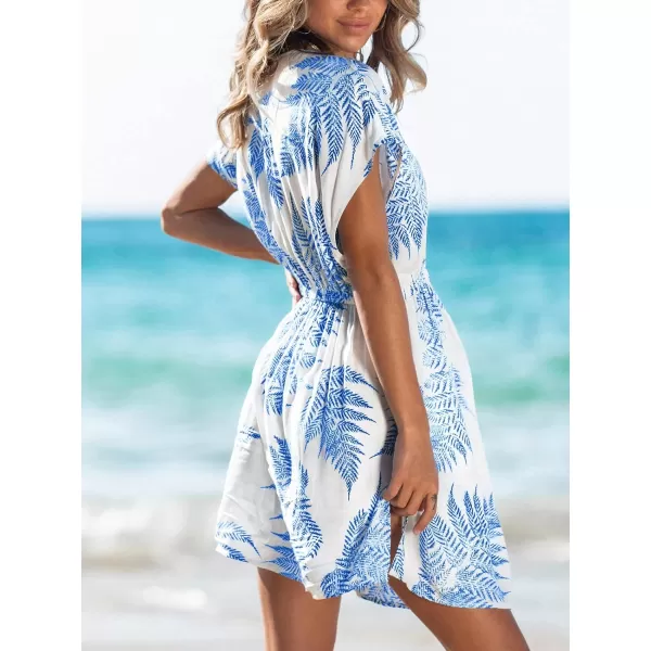 imageCUPSHE Women Leaf Print VNeck CoverUp Dress Short Sleeves Sexy Beach Cover Up Casual Summer MCUPSHE Women Leaf Print VNeck CoverUp Dress Short Sleeves Sexy Beach Cover Up Casual Summer M