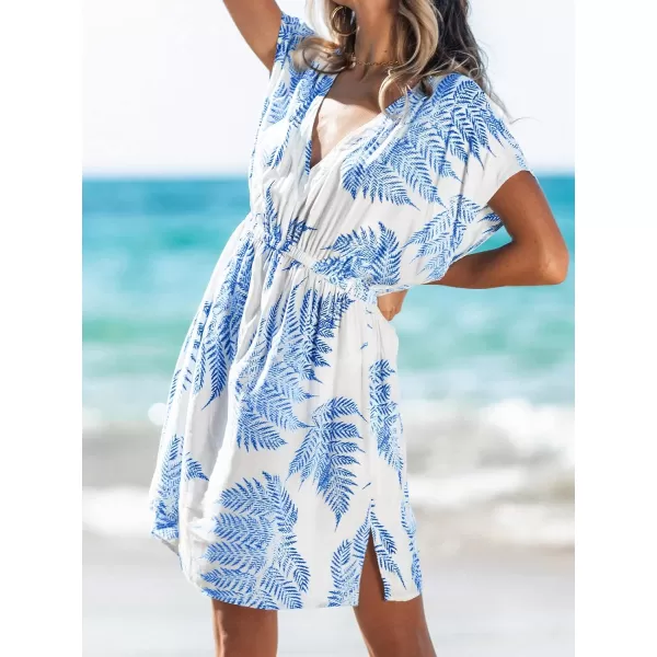 imageCUPSHE Women Leaf Print VNeck CoverUp Dress Short Sleeves Sexy Beach Cover Up Casual Summer MCUPSHE Women Leaf Print VNeck CoverUp Dress Short Sleeves Sexy Beach Cover Up Casual Summer M