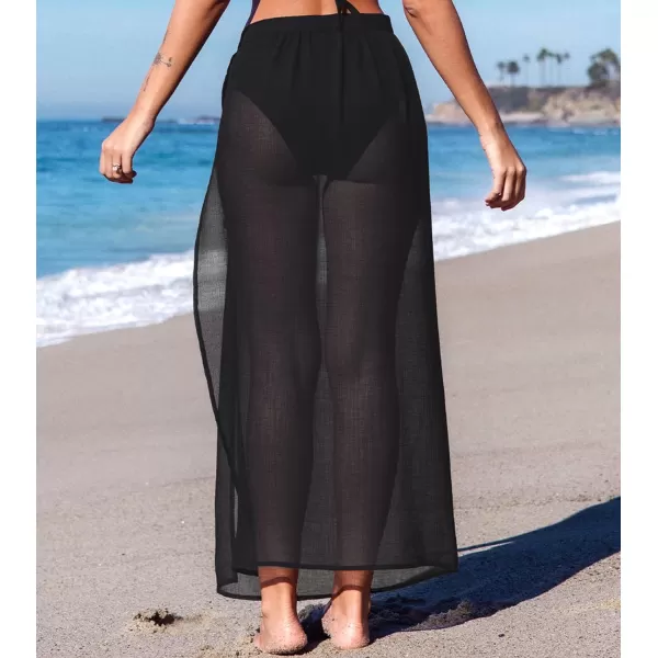 imageCUPSHE Women Long Length Sarong Tie Waist Sheer Cover Up Bathing Suit Bikini WrapsBlack