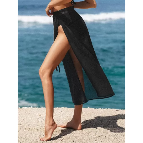 imageCUPSHE Women Long Length Sarong Tie Waist Sheer Cover Up Bathing Suit Bikini WrapsBlack