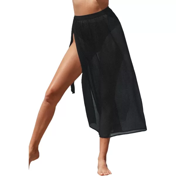imageCUPSHE Women Long Length Sarong Tie Waist Sheer Cover Up Bathing Suit Bikini WrapsBlack