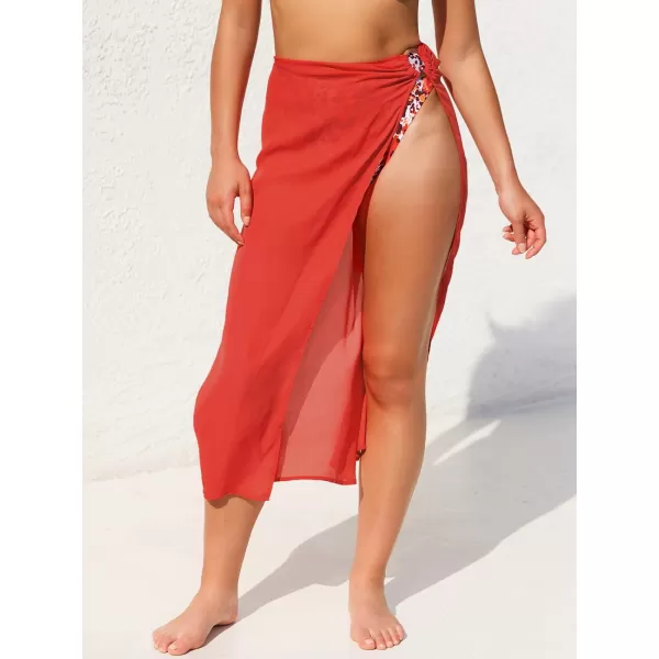 imageCUPSHE Women Long Length Sarong Tie Waist Sheer Cover Up Bathing Suit Bikini WrapsRed