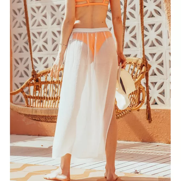 imageCUPSHE Women Long Length Sarong Tie Waist Sheer Cover Up SolidWhite