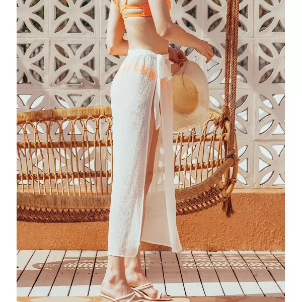 imageCUPSHE Women Long Length Sarong Tie Waist Sheer Cover Up SolidWhite