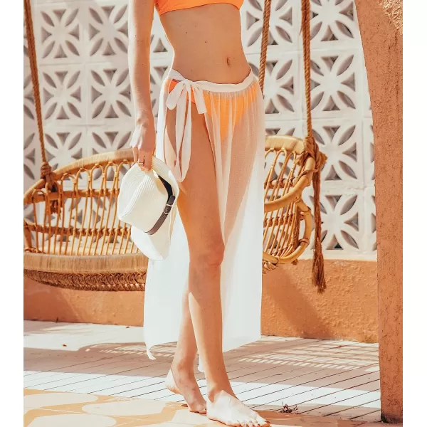 imageCUPSHE Women Long Length Sarong Tie Waist Sheer Cover Up SolidWhite