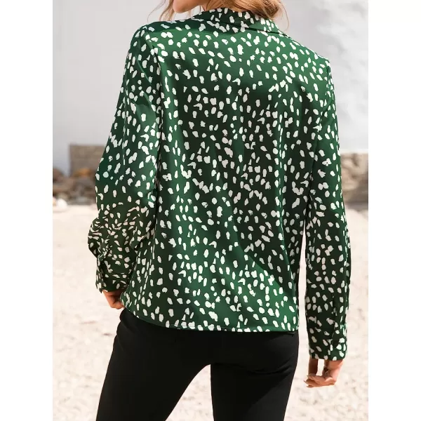 imageCUPSHE Women Long Sleeve Button Down Tops Casual Loose Fit V Neck Animal Print BlouseGreen