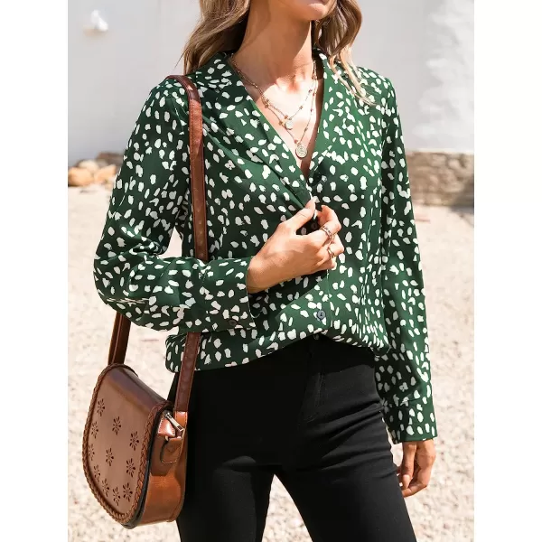 imageCUPSHE Women Long Sleeve Button Down Tops Casual Loose Fit V Neck Animal Print BlouseGreen