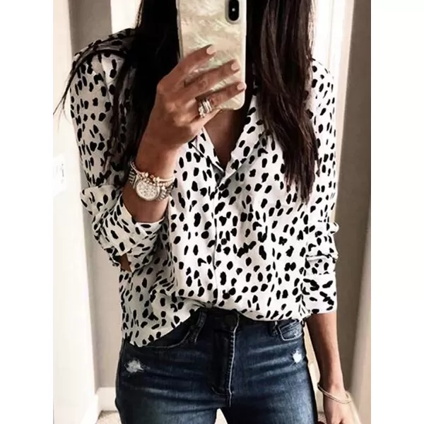 imageCUPSHE Women Long Sleeve Button Down Tops Casual Loose Fit V Neck Animal Print BlouseWhite