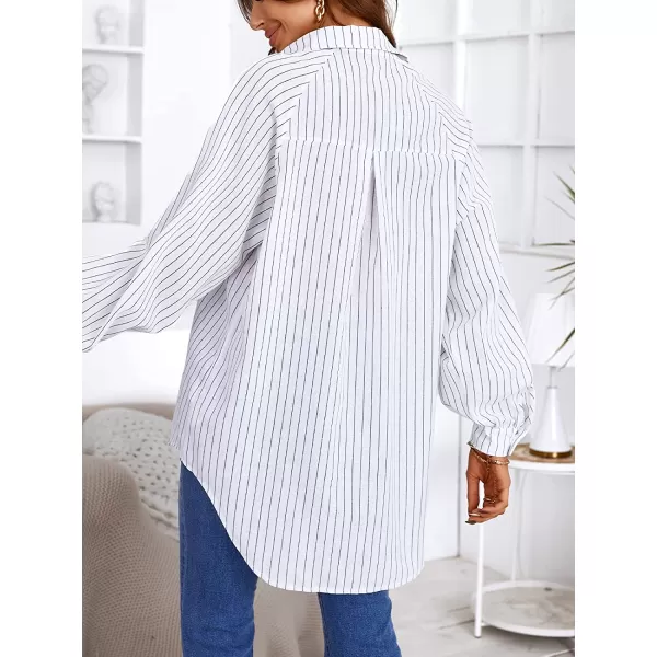 imageCUPSHE Women Long Sleeve Button Down Tops Casual Loose Fit V Neck Stripe BlouseWhite