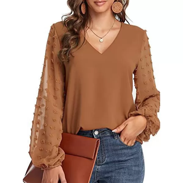 imageCUPSHE Women Long Sleeve Fall Tops Casual Loose Fit VNeck Ruching Solid BlouseOrange