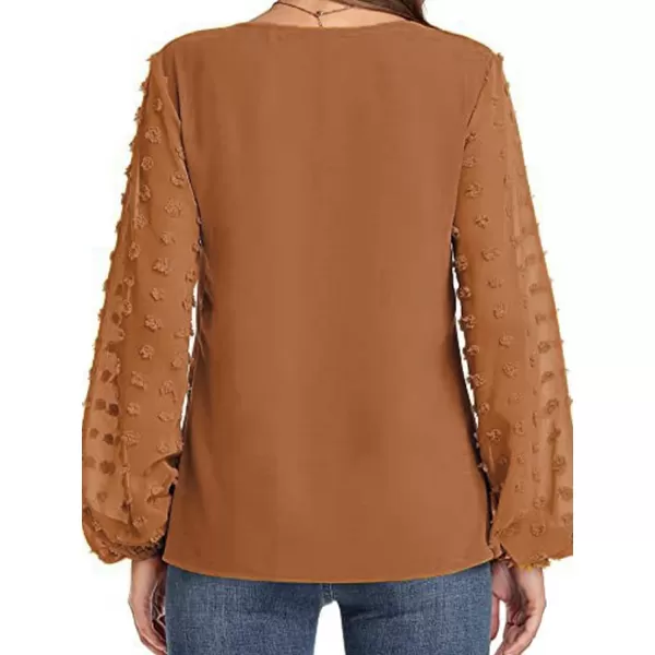 imageCUPSHE Women Long Sleeve Fall Tops Casual Loose Fit VNeck Ruching Solid BlouseOrange