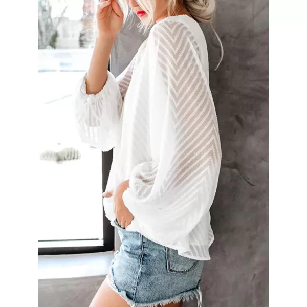 imageCUPSHE Women Long Sleeve Fall Tops Casual Loose Fit VNeck Ruching Solid BlouseWhite