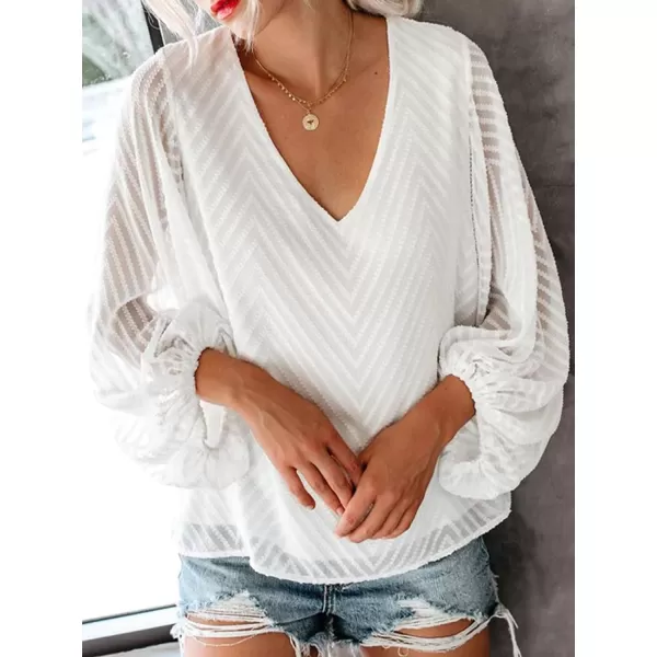 imageCUPSHE Women Long Sleeve Fall Tops Casual Loose Fit VNeck Ruching Solid BlouseWhite