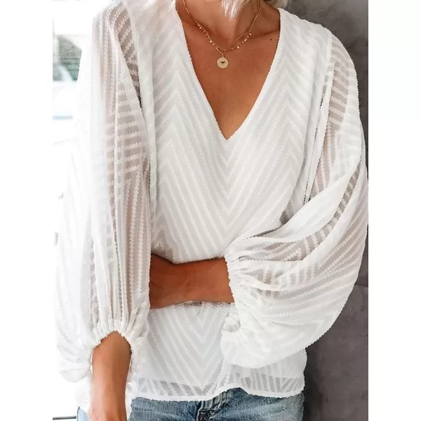 imageCUPSHE Women Long Sleeve Fall Tops Casual Loose Fit VNeck Ruching Solid BlouseWhite