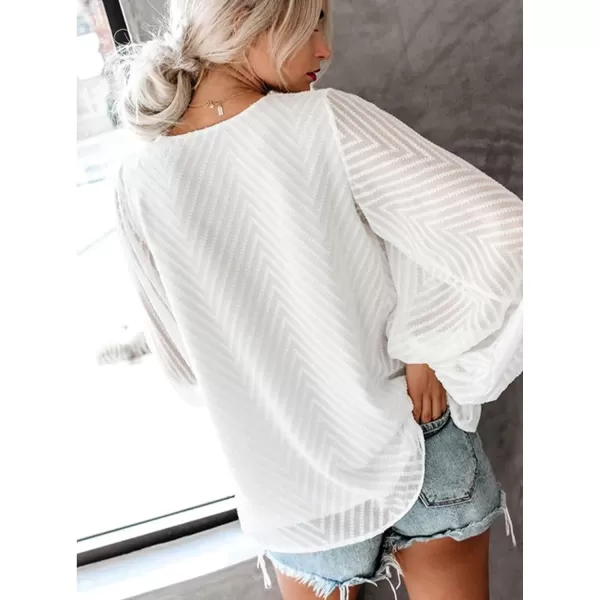imageCUPSHE Women Long Sleeve Fall Tops Casual Loose Fit VNeck Ruching Solid BlouseWhite