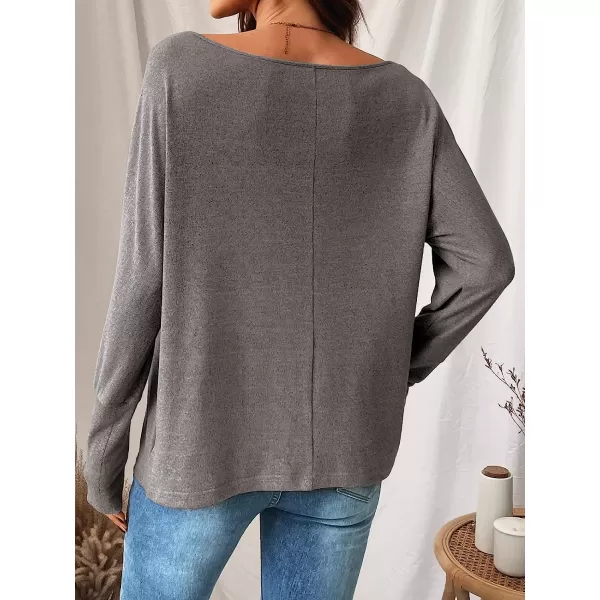 imageCUPSHE Women Long Sleeve Off The Shoulder Knitted Tops Casual Loose Fit Solid PulloverGrey