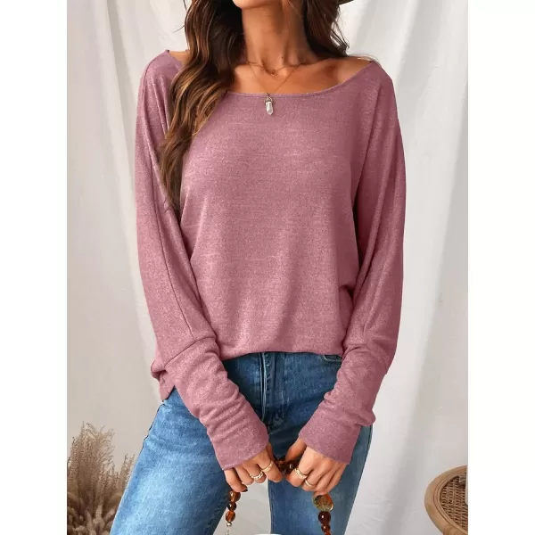 imageCUPSHE Women Long Sleeve Off The Shoulder Knitted Tops Casual Loose Fit Solid PulloverPink